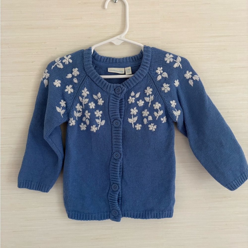 Jojo Maman Bebe Girls' Blue Floral Knit Cardigan - 12-18m